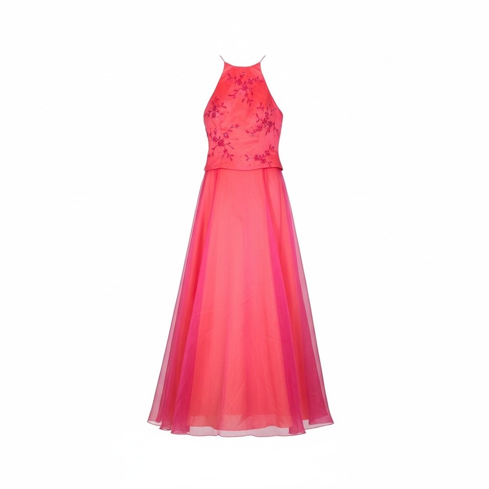 Niki by Niki Livas Formal Gown 6 Pink Orange‎ Womens Beaded Halter Corset Back